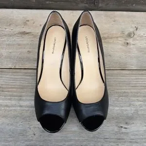 Sandales Liz Claiborne Mya à Talon Compensé - Cuir Noir, Taille 7M (US), Slingback, Occasion